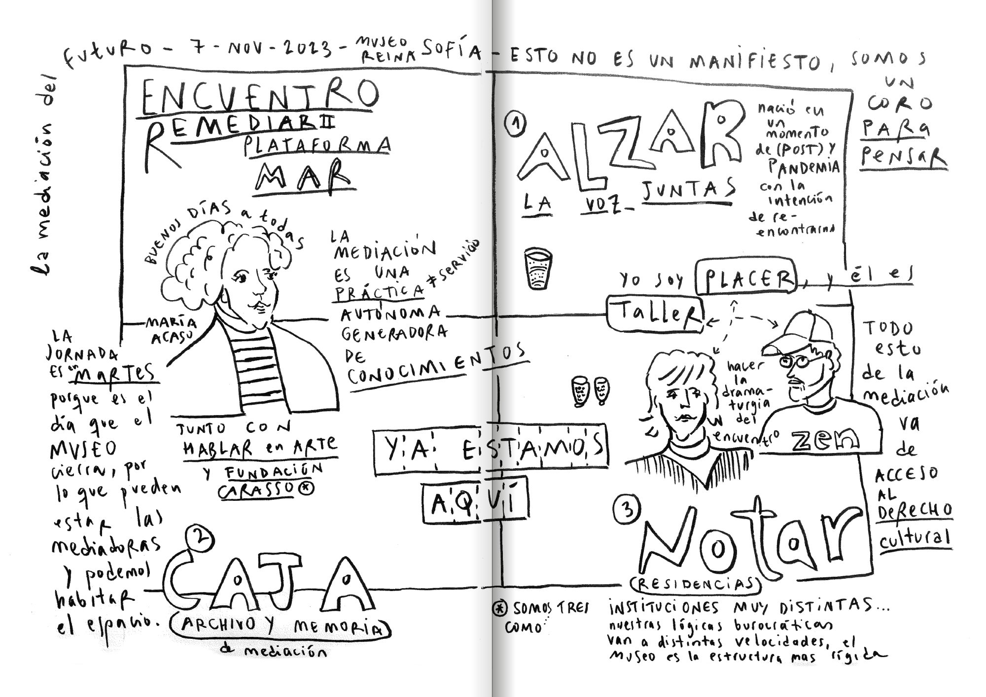 Relatoría visual de Remediar II dibujada por Carla Boserman.